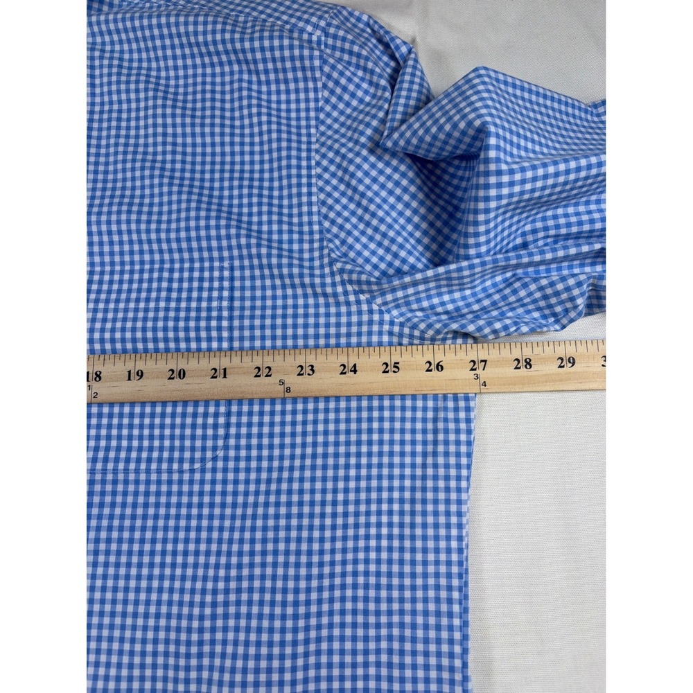 Stafford Mens Blue Gingham Travel Performance Super Shirt 18 36-37 Regular Fit - Picture 5 of 8